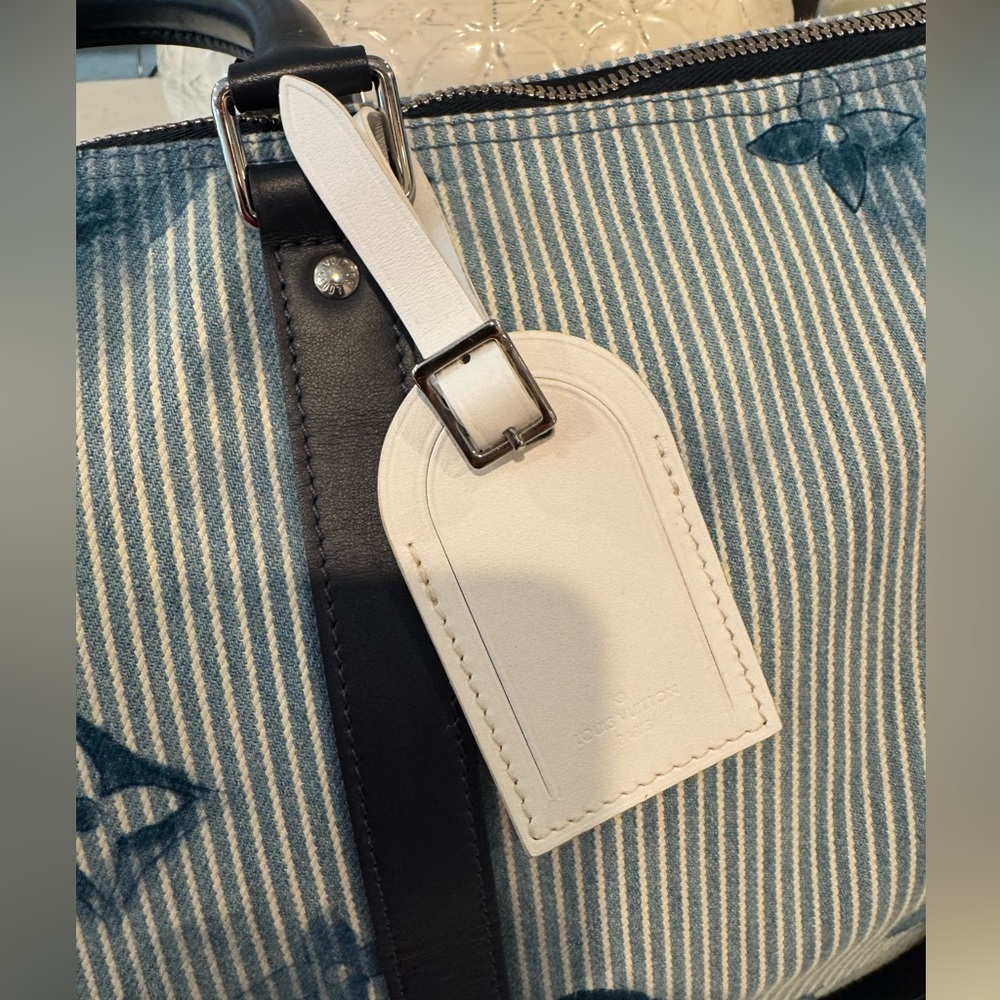 Louis Vuitton Virgil Abloh Blue Watercolor Monogram Denim Keepall Bandoulière 50 - Picture 11 of 13